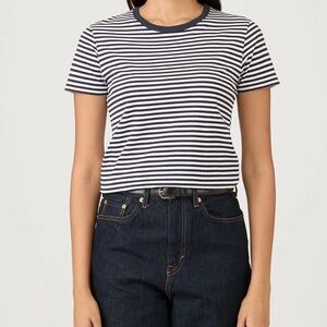 SUNSPEL Women's Classic Short Sleeve Striped T‑Shirt, Navy/White